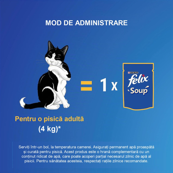 Felix Soup Original – hrană umedă complementară pentru pisici adulte, cu pui, plic 48 g